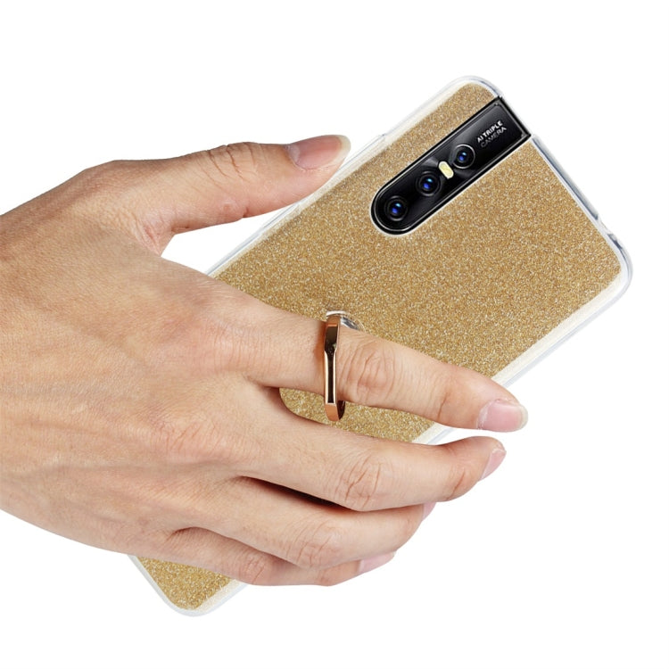 For Vivo V15 Pro Glittery Powder Shockproof TPU Protective Case with Ring Holder