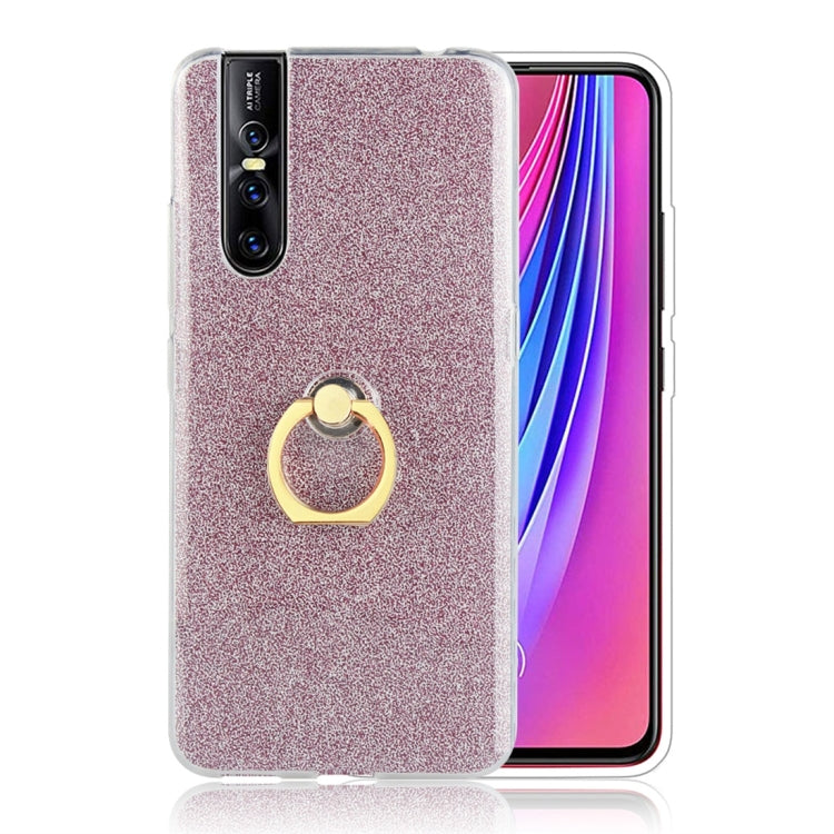 For Vivo V15 Pro Glittery Powder Shockproof TPU Protective Case with Ring Holder