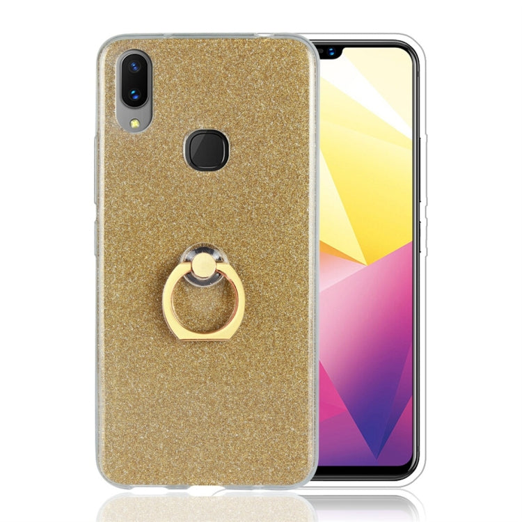 For Vivo X21i Glittery Powder Shockproof TPU Protective Case with Ring Holder