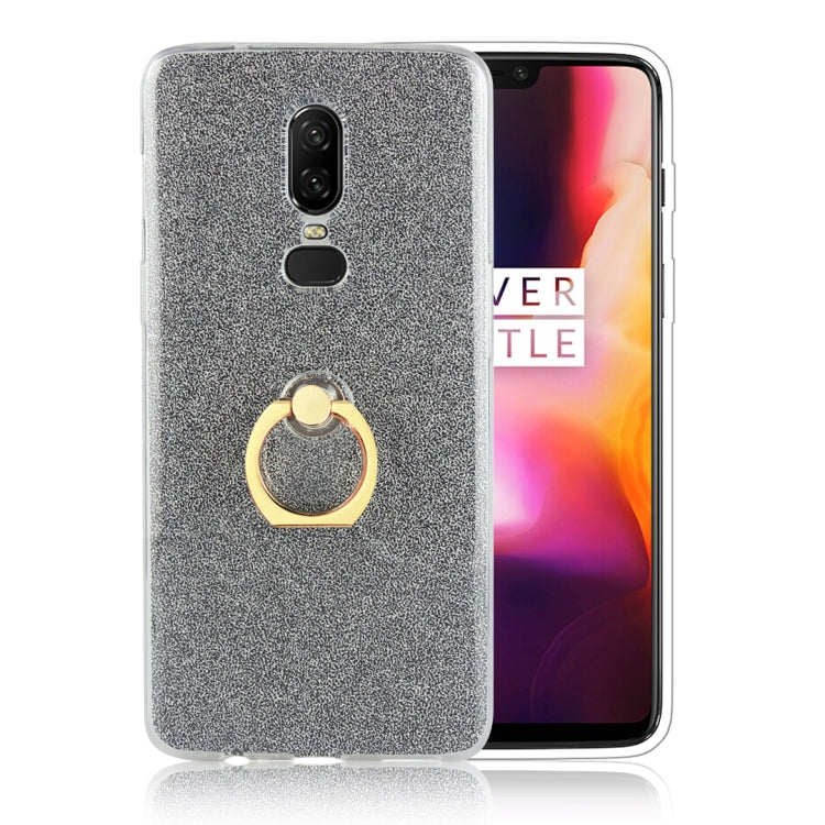For OnePlus 6 Glittery Powder Shockproof TPU Protective Case with Ring Holder