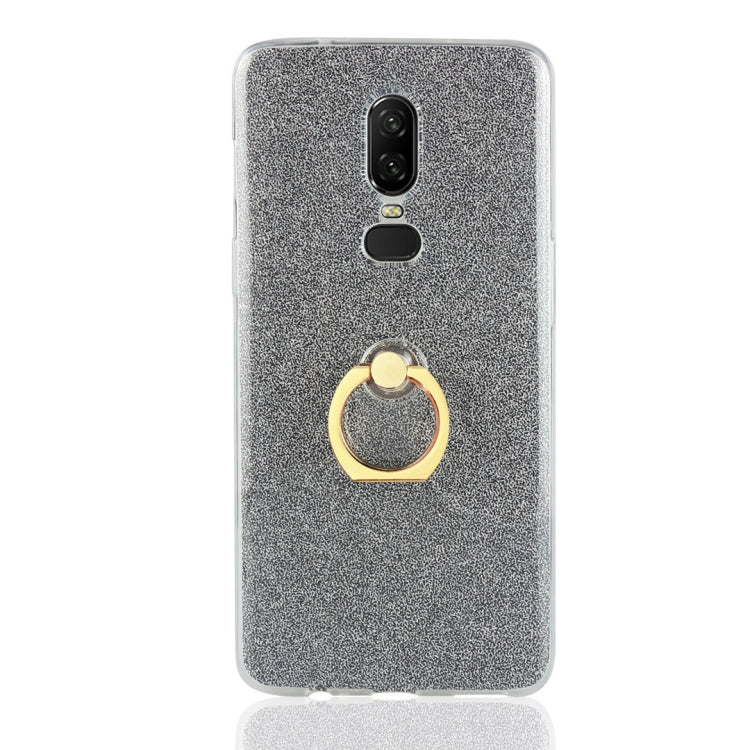 For OnePlus 6 Glittery Powder Shockproof TPU Protective Case with Ring Holder
