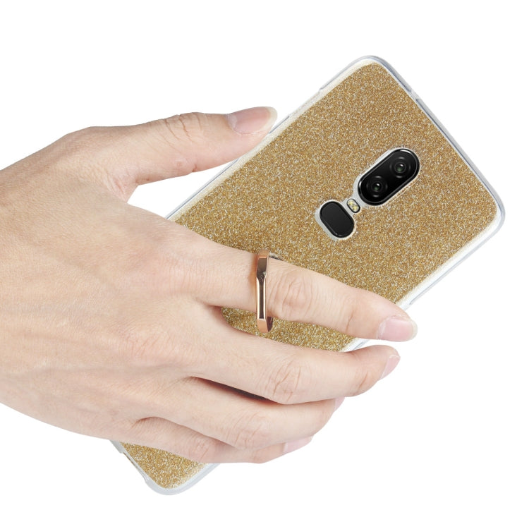 For OnePlus 6 Glittery Powder Shockproof TPU Protective Case with Ring Holder