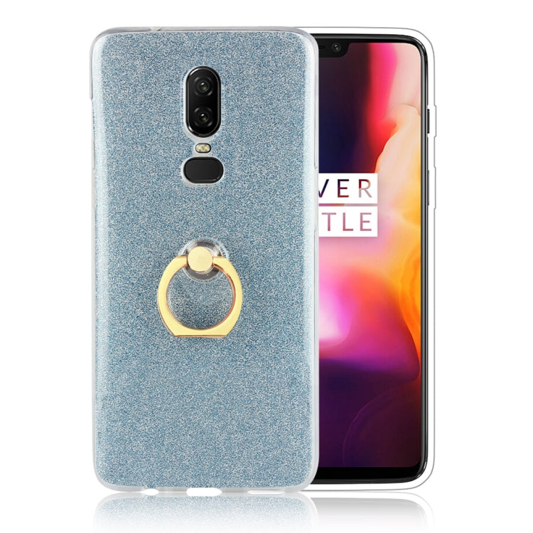For OnePlus 6 Glittery Powder Shockproof TPU Protective Case with Ring Holder