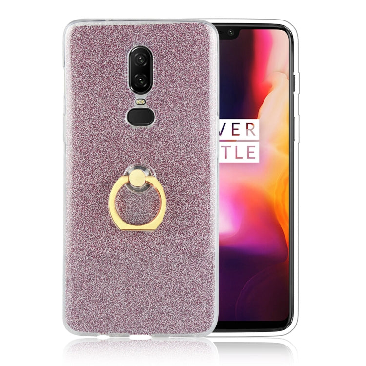 For OnePlus 6 Glittery Powder Shockproof TPU Protective Case with Ring Holder
