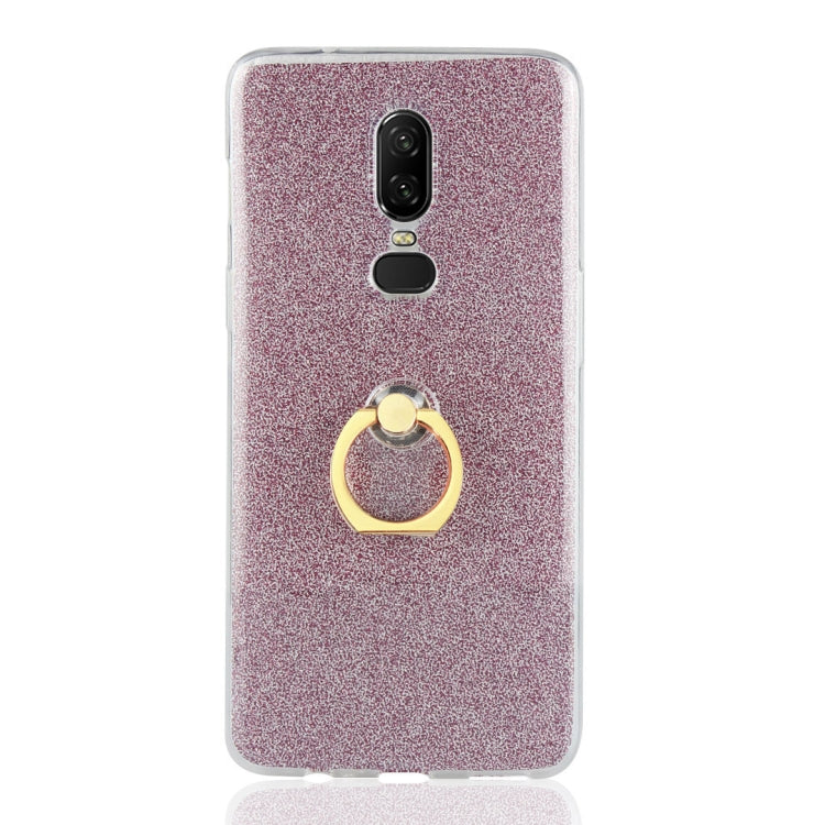 For OnePlus 6 Glittery Powder Shockproof TPU Protective Case with Ring Holder