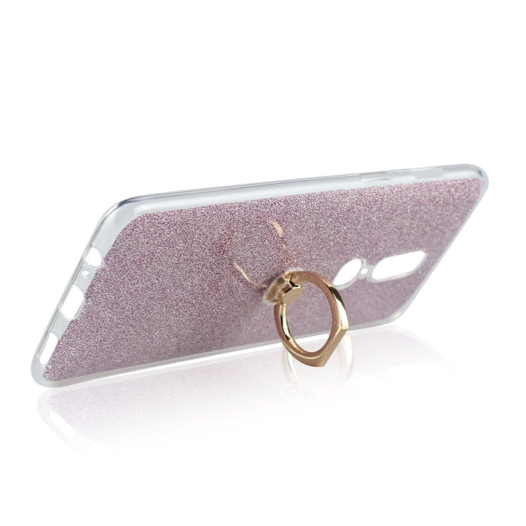 For OnePlus 6 Glittery Powder Shockproof TPU Protective Case with Ring Holder
