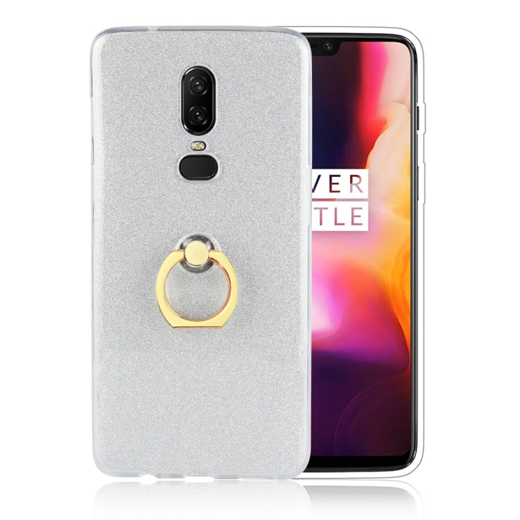 For OnePlus 6 Glittery Powder Shockproof TPU Protective Case with Ring Holder