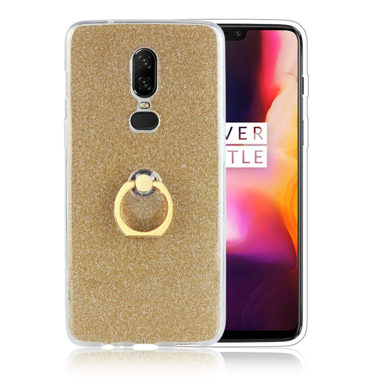 For OnePlus 6 Glittery Powder Shockproof TPU Protective Case with Ring Holder