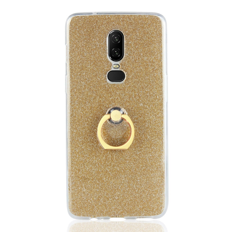 For OnePlus 6 Glittery Powder Shockproof TPU Protective Case with Ring Holder