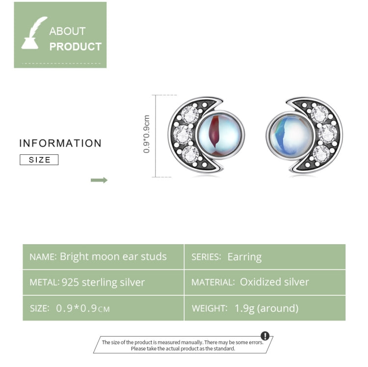 S925 Sterling Silver Moon Ear Stud Women Earrings