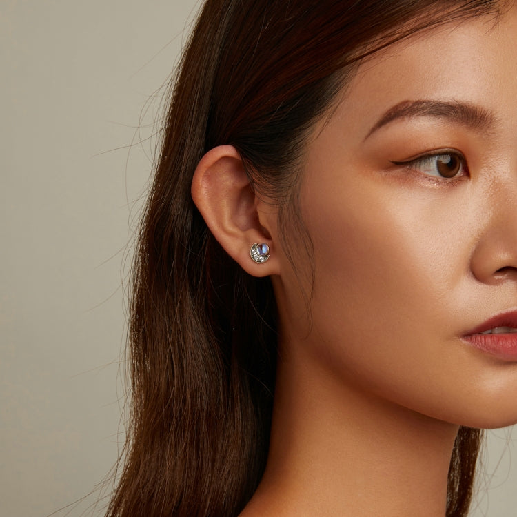 S925 Sterling Silver Moon Ear Stud Women Earrings