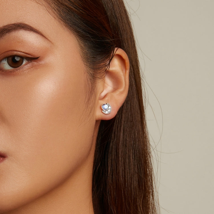S925 Sterling Silver Moon Ear Stud Women Earrings