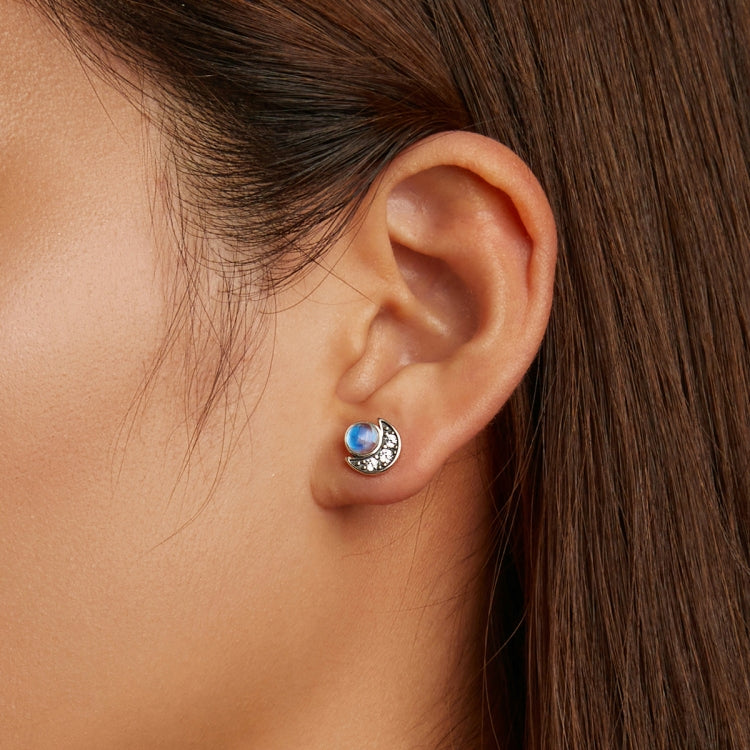 S925 Sterling Silver Moon Ear Stud Women Earrings