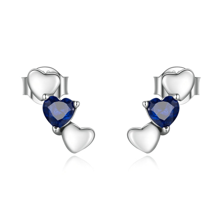 S925 Sterling Silver Blue Heart Zircon Ear Stud Women Earrings
