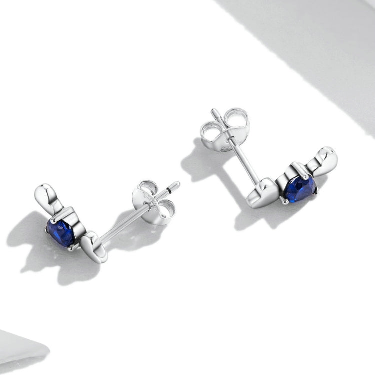 S925 Sterling Silver Blue Heart Zircon Ear Stud Women Earrings