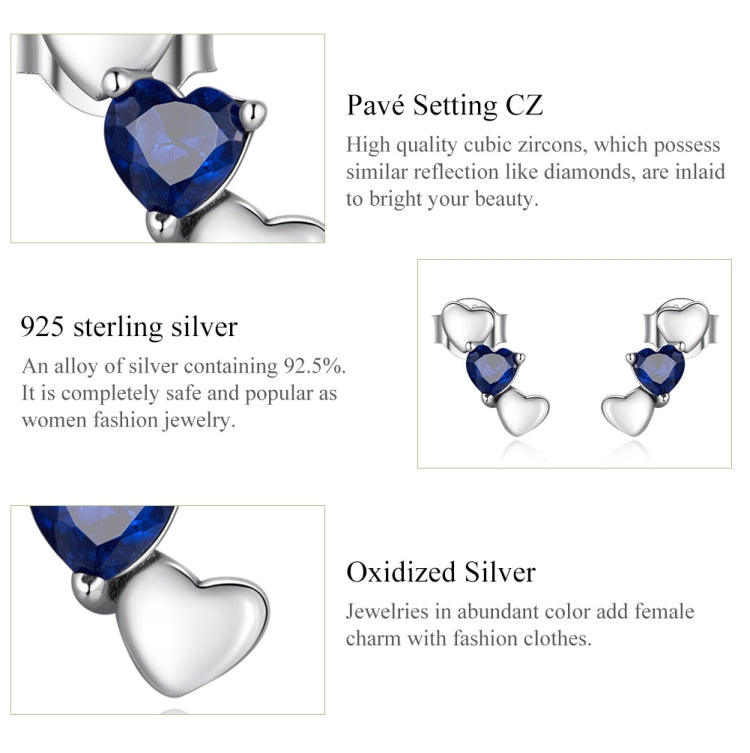 S925 Sterling Silver Blue Heart Zircon Ear Stud Women Earrings