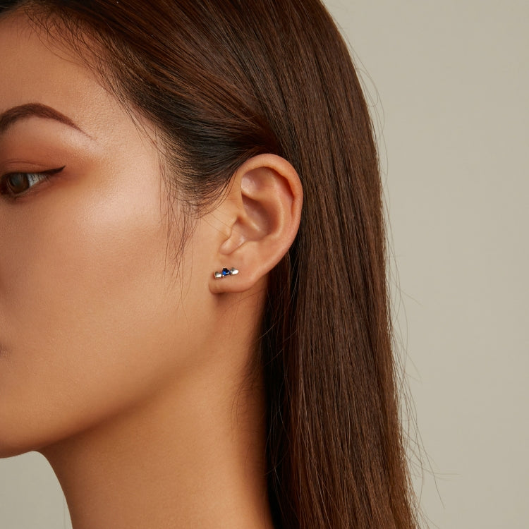S925 Sterling Silver Blue Heart Zircon Ear Stud Women Earrings