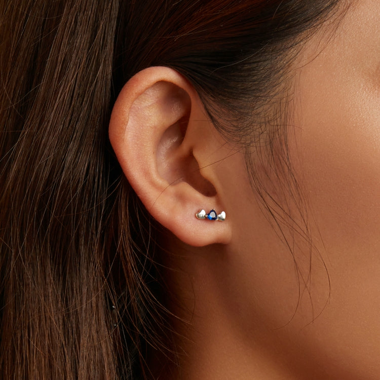 S925 Sterling Silver Blue Heart Zircon Ear Stud Women Earrings