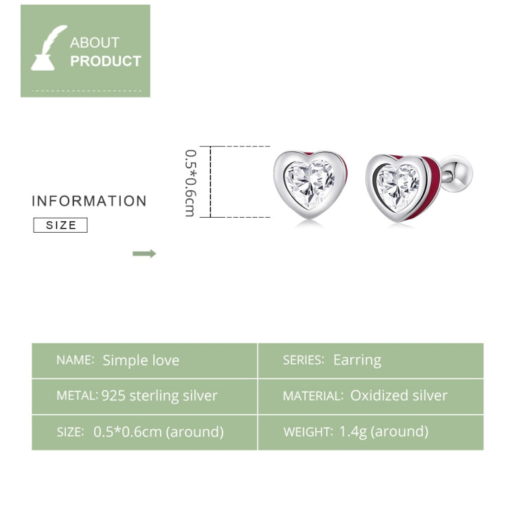 S925 Sterling Silver Heart Zircon Ear Stud Women Earrings