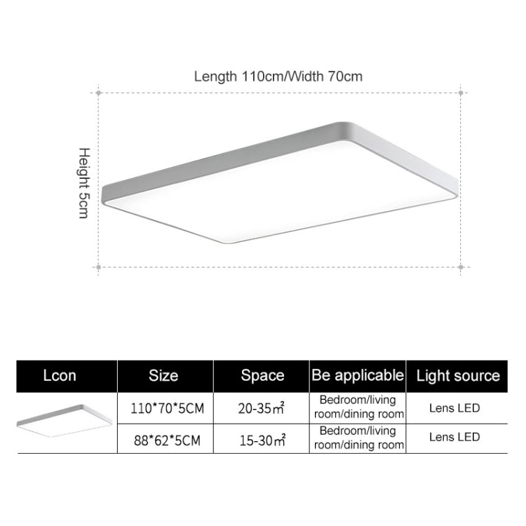 Macaron LED Rectangle Ceiling Lamp, White Light, Size:110x70cm