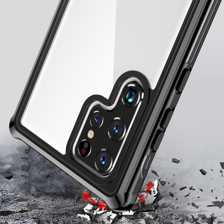 For Samsung Galaxy S22 Ultra 5G Life Waterproof Dustproof Shockproof Transparent Acrylic Protective Phone Case(Black)