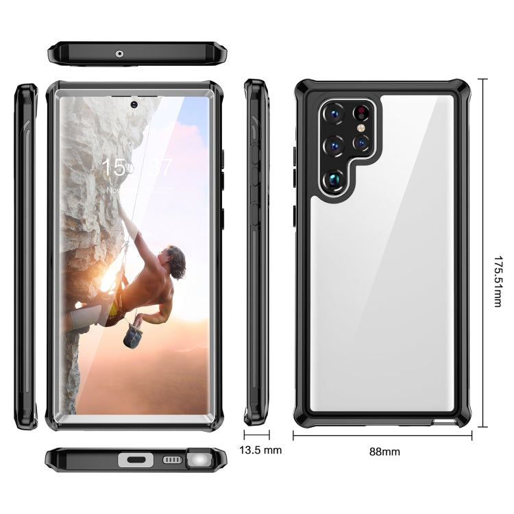 For Samsung Galaxy S22 Ultra 5G Life Waterproof Dustproof Shockproof Transparent Acrylic Protective Phone Case(Black)