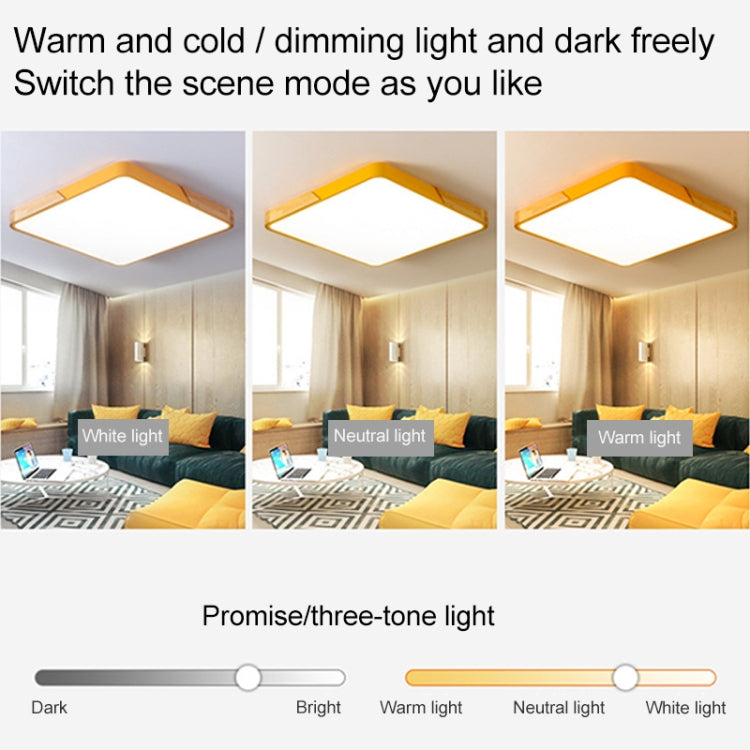 Wood Macaron LED Square Ceiling Lamp, 3-Colors Light, Size:60cm