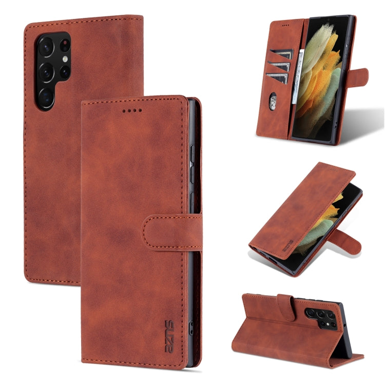 For Samsung Galaxy S22 Ultra 5G AZNS Skin Feel Calf Texture Horizontal Flip Leather Phone Case