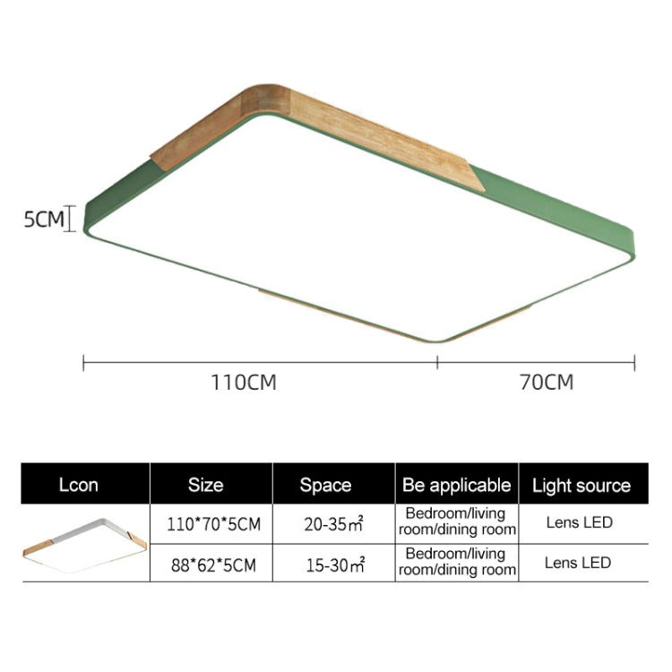 Wood Macaron LED Rectangle Ceiling Lamp, Stepless Dimming, Size:88x62cm