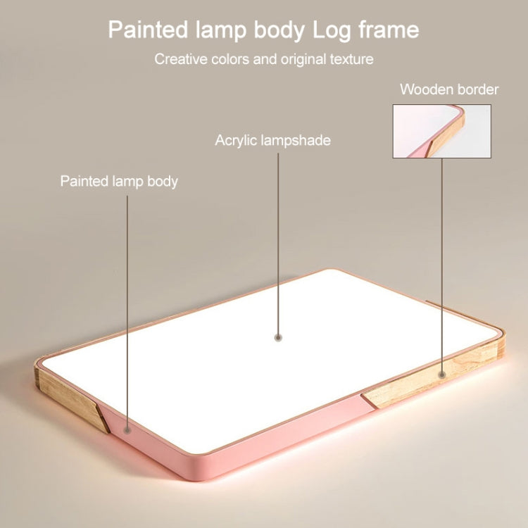 Wood Macaron LED Rectangle Ceiling Lamp, Stepless Dimming, Size:88x62cm