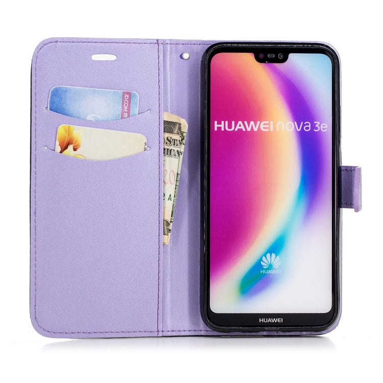 For Huawei P20 Lite Matching Color Frosted Texture Horizontal Flip PU Leather Case with Holder & Card Slots & Lanyard