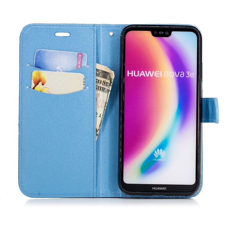 For Huawei P20 Lite Matching Color Frosted Texture Horizontal Flip PU Leather Case with Holder & Card Slots & Lanyard
