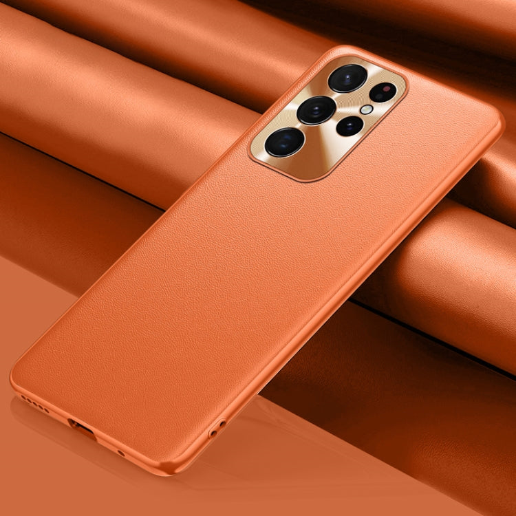 For Samsung Galaxy S22 Ultra 5G Plain Skin Leather Phone Case