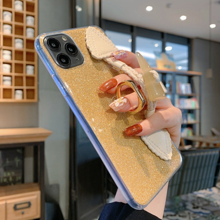 For iPhone 11 Pro Max Ox Horn Bracelet Glitter Powder TPU Case with Ring Holder