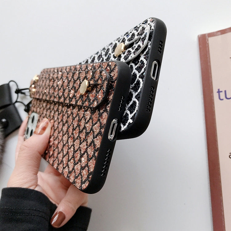 For iPhone 11 Pro Max Hairball Gem Pattern Glitter Powder TPU Case with Wristband