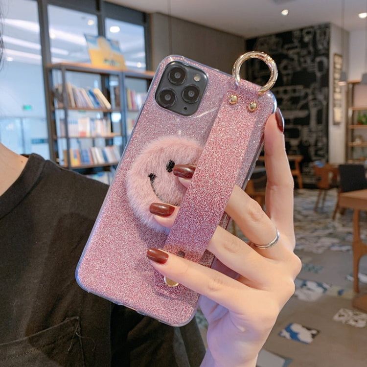 For iPhone 11 Smiley Glitter Powder TPU Case with Wristband