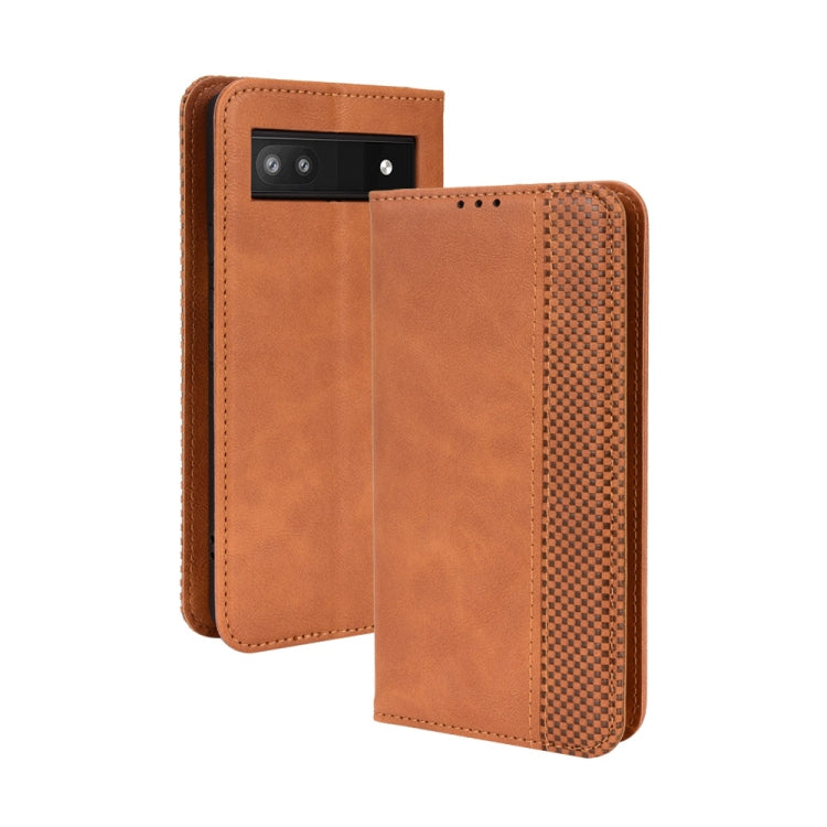 For Google Pixel 6a Magnetic Buckle Retro Texture Leather Case