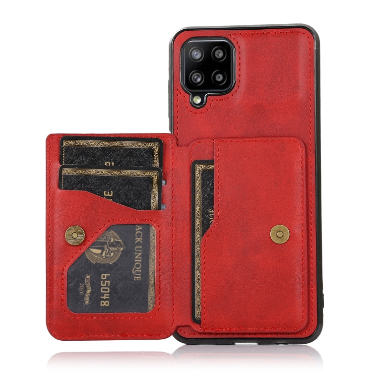 For Samsung Galaxy A12 5G Calf Texture Magnetic Card Bag PU Phone Case