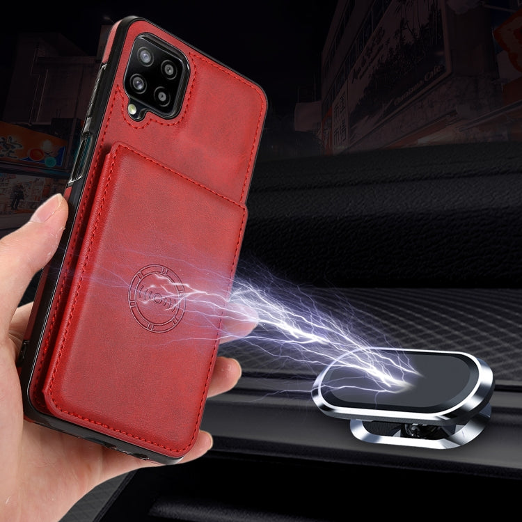 For Samsung Galaxy A12 5G Calf Texture Magnetic Card Bag PU Phone Case