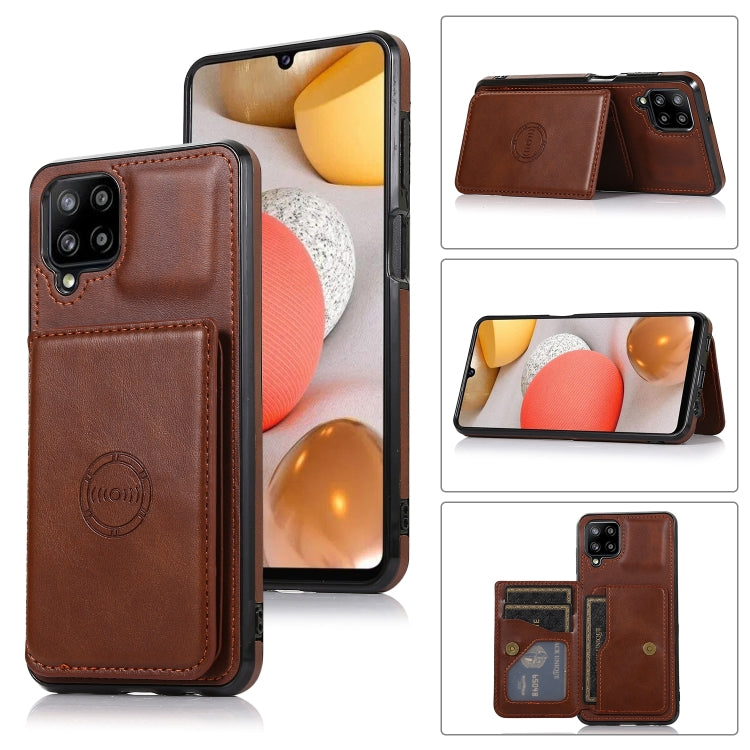 For Samsung Galaxy A12 5G Calf Texture Magnetic Card Bag PU Phone Case