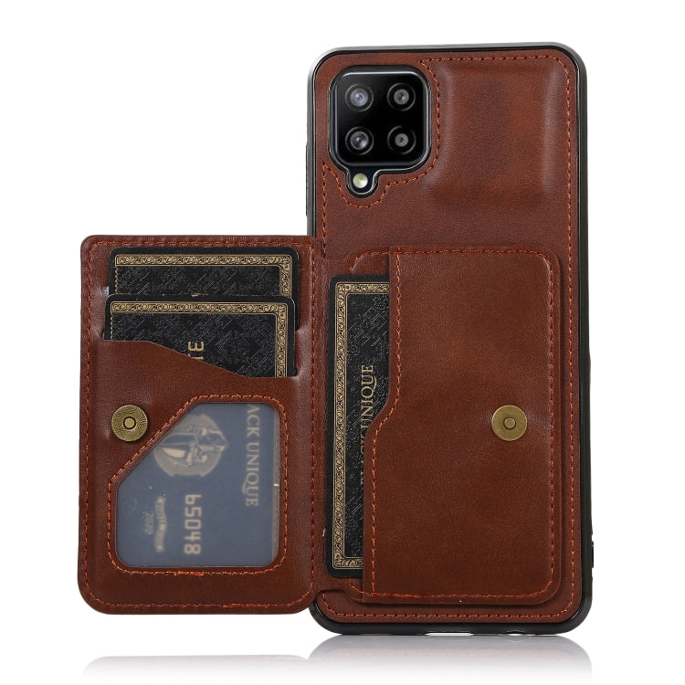 For Samsung Galaxy A12 5G Calf Texture Magnetic Card Bag PU Phone Case