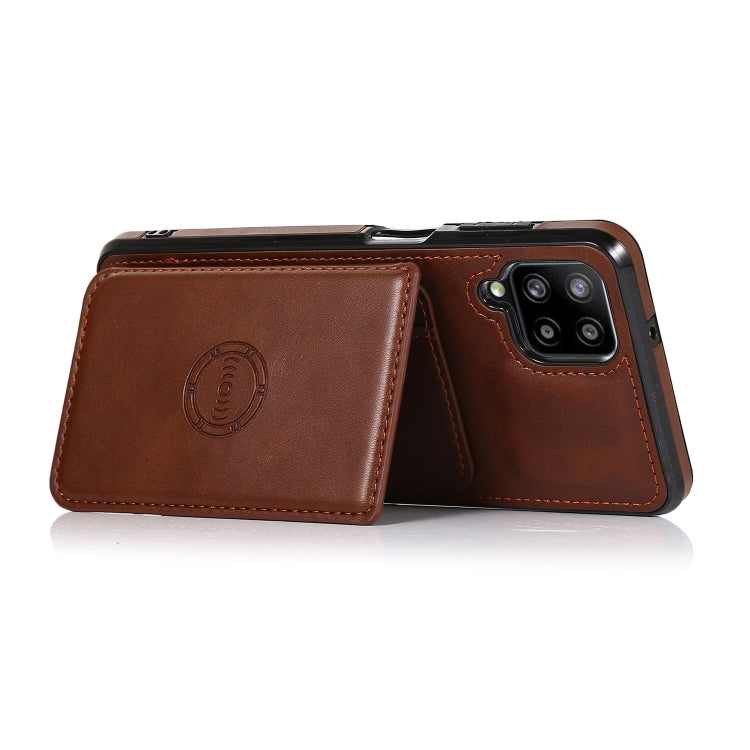 For Samsung Galaxy A12 5G Calf Texture Magnetic Card Bag PU Phone Case