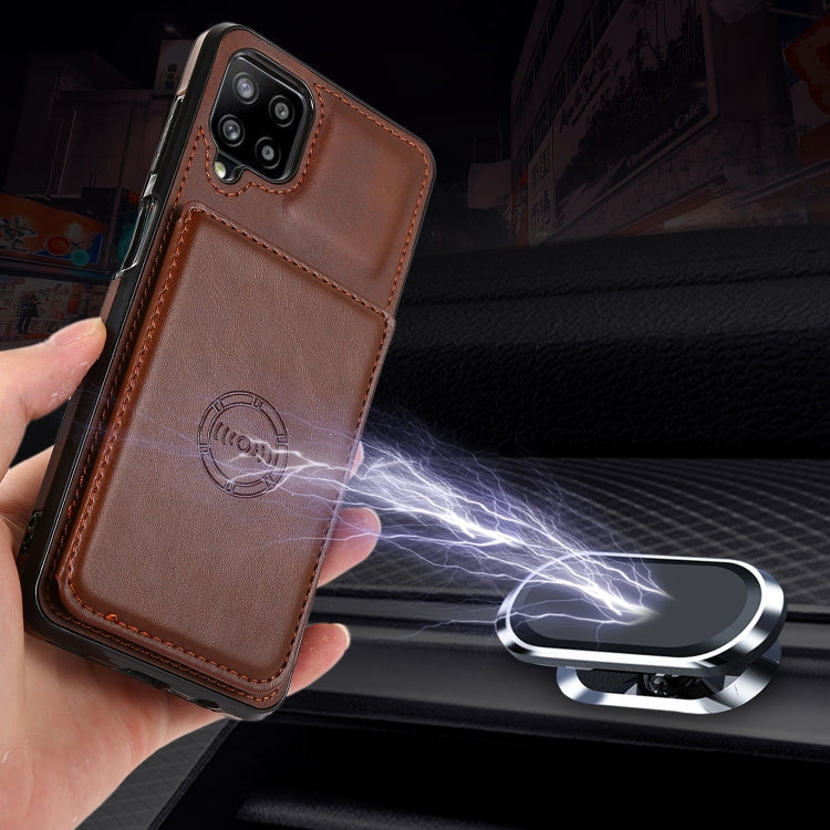 For Samsung Galaxy A12 5G Calf Texture Magnetic Card Bag PU Phone Case