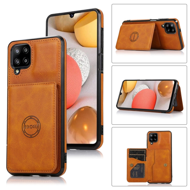 For Samsung Galaxy A12 5G Calf Texture Magnetic Card Bag PU Phone Case