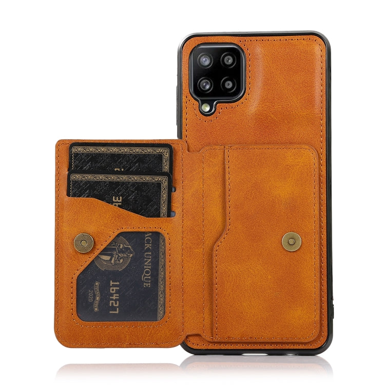 For Samsung Galaxy A12 5G Calf Texture Magnetic Card Bag PU Phone Case