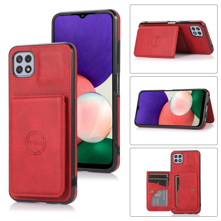 For Samsung Galaxy A22 5G Calf Texture Magnetic Card Bag PU Phone Case