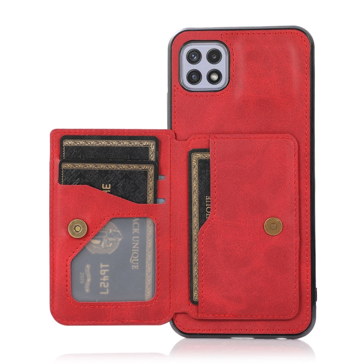 For Samsung Galaxy A22 5G Calf Texture Magnetic Card Bag PU Phone Case