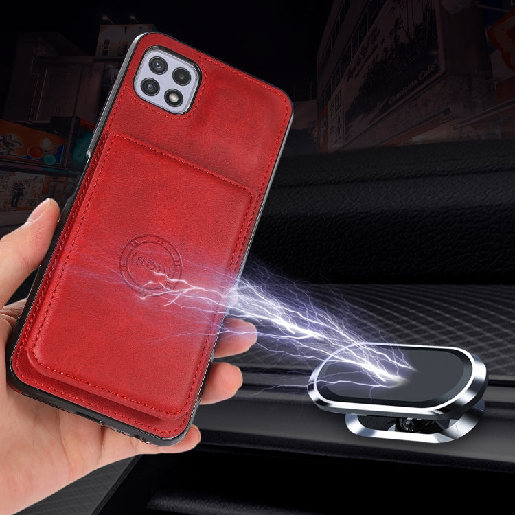 For Samsung Galaxy A22 5G Calf Texture Magnetic Card Bag PU Phone Case