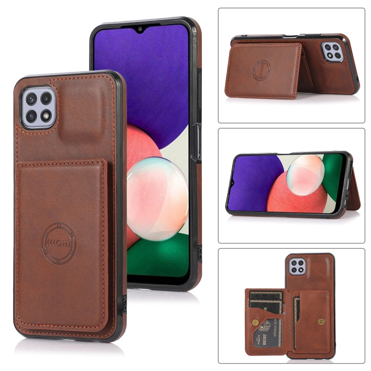 For Samsung Galaxy A22 5G Calf Texture Magnetic Card Bag PU Phone Case
