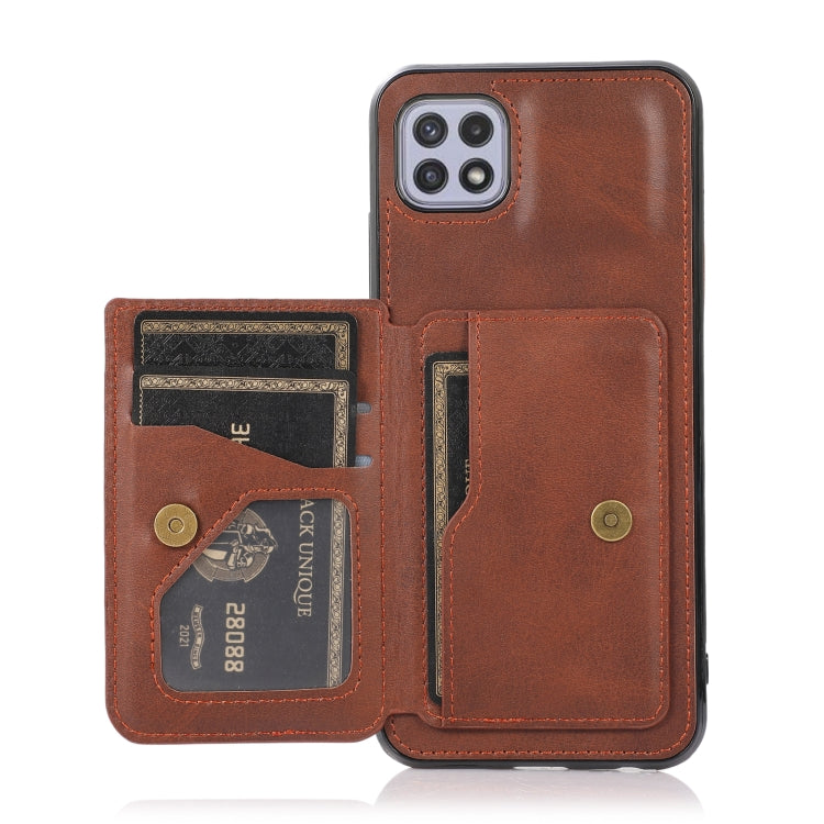 For Samsung Galaxy A22 5G Calf Texture Magnetic Card Bag PU Phone Case
